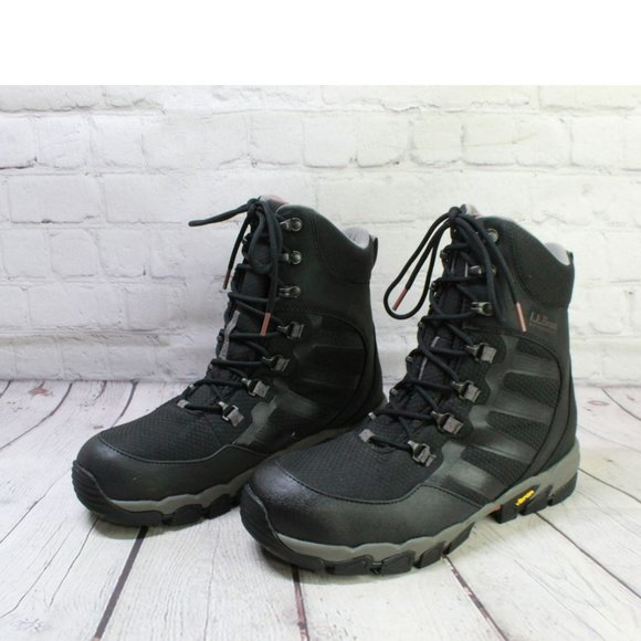 LL Bean Black Leather Waterproof Insulated Ankle Hiking Boots Size 11 M - Picture 2 of 9